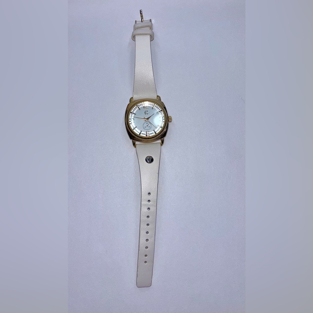 Charming Charlie White Leather Strap Watch with Gold-Tone Case